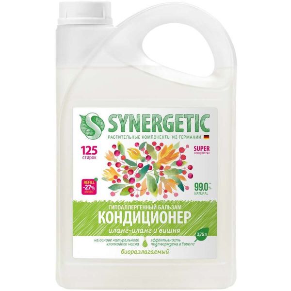 Кондиционер для белья Synergetic Иланг-иланг и вишня концентрированный, 3,75 л